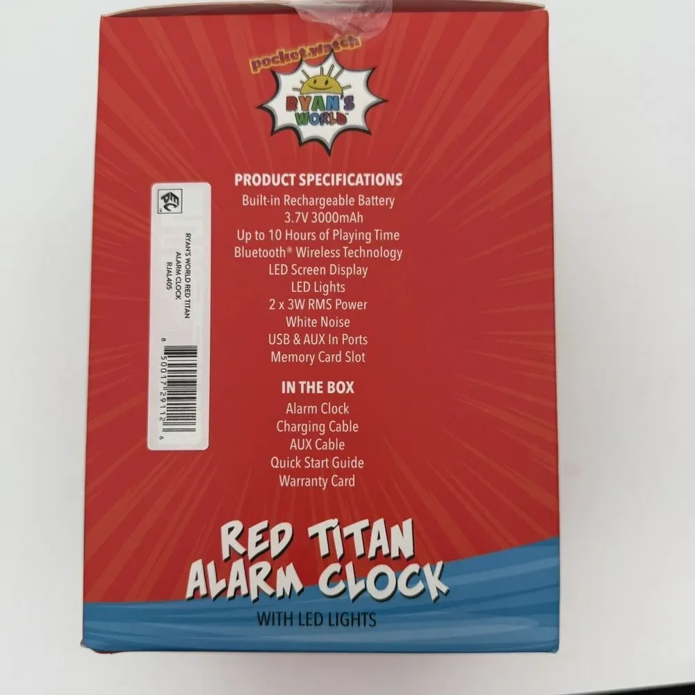 Ryan's World Kid's Alarm Clock with Bluetooth colors Speaker Red Titan Brand New